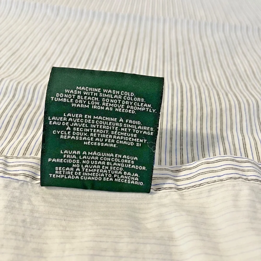 Lauren Ralph Lauren 100% Cotton Black Blue Striped Queen Size Flat Sheet